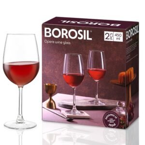 Borosil 450ml x 2pc Opera Wine Glass Set | Wine Glasses for Red & White Wine, Cocktails & Mocktails | Elegant Glassware for Home, Parties & Gifting