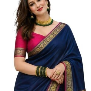 Women's Glory Banarasi Satin Silk Saree with Rich Zari Woven Border & Pallu | Soft Glossy Party Fancy Traditional Saree for Wedding, Festive, Function | Blouse Piece Included