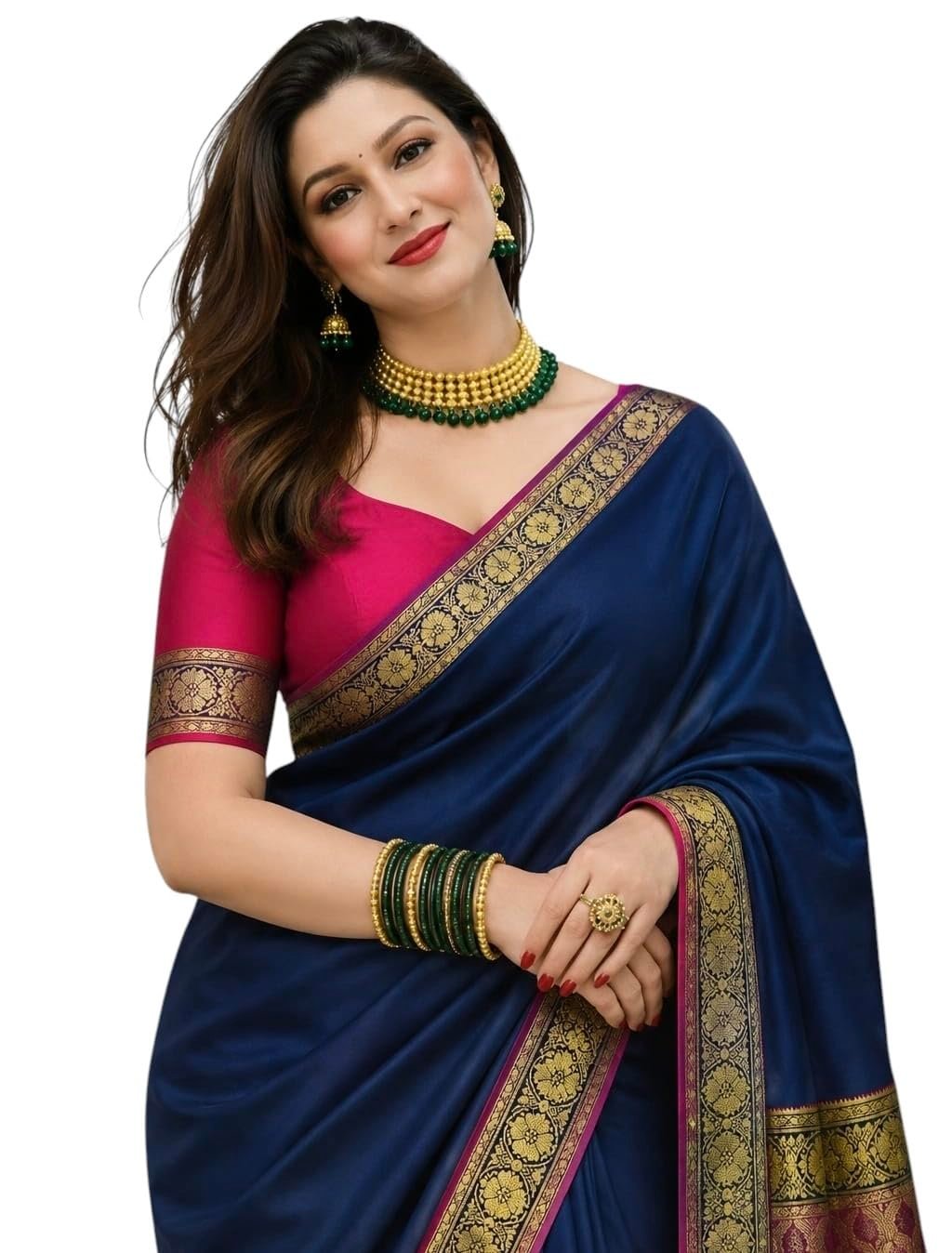Women's Glory Banarasi Satin Silk Saree with Rich Zari Woven Border & Pallu | Soft Glossy Party Fancy Traditional Saree for Wedding, Festive, Function | Blouse Piece Included