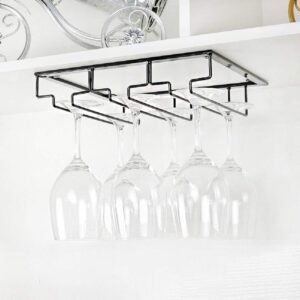 Acrylic Design Art Wine Glass Rack - Under Cabinet Stemware Wine Glass Holder Glasses Storage Hanger Metal Organizer for Bar Kitchen Black