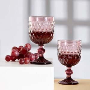 India Circus by Krsnaa Mehta Merlot Embossed for Red & White Wine, Champagne, Water, Juice, Mocktails & Cocktails Glasses | Ideal for Gifting, Set of 2 (250ml Each)