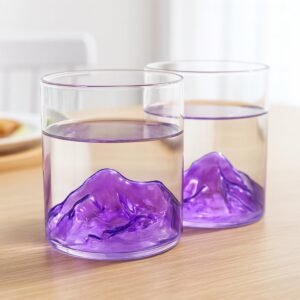 BonZeaL Alpine Mountain Glasses Set Alpine Gift For Birthday Premium Transparent Juice Drinking 300 ml Birthday For Boys Men House Warming Whiskey Glass for Friend (Set of 2 Mountain Glasses (Purple))