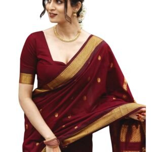 Women's South Indian Art Silk Saree With Blouse Piece For Traditional Sari (Maroon)