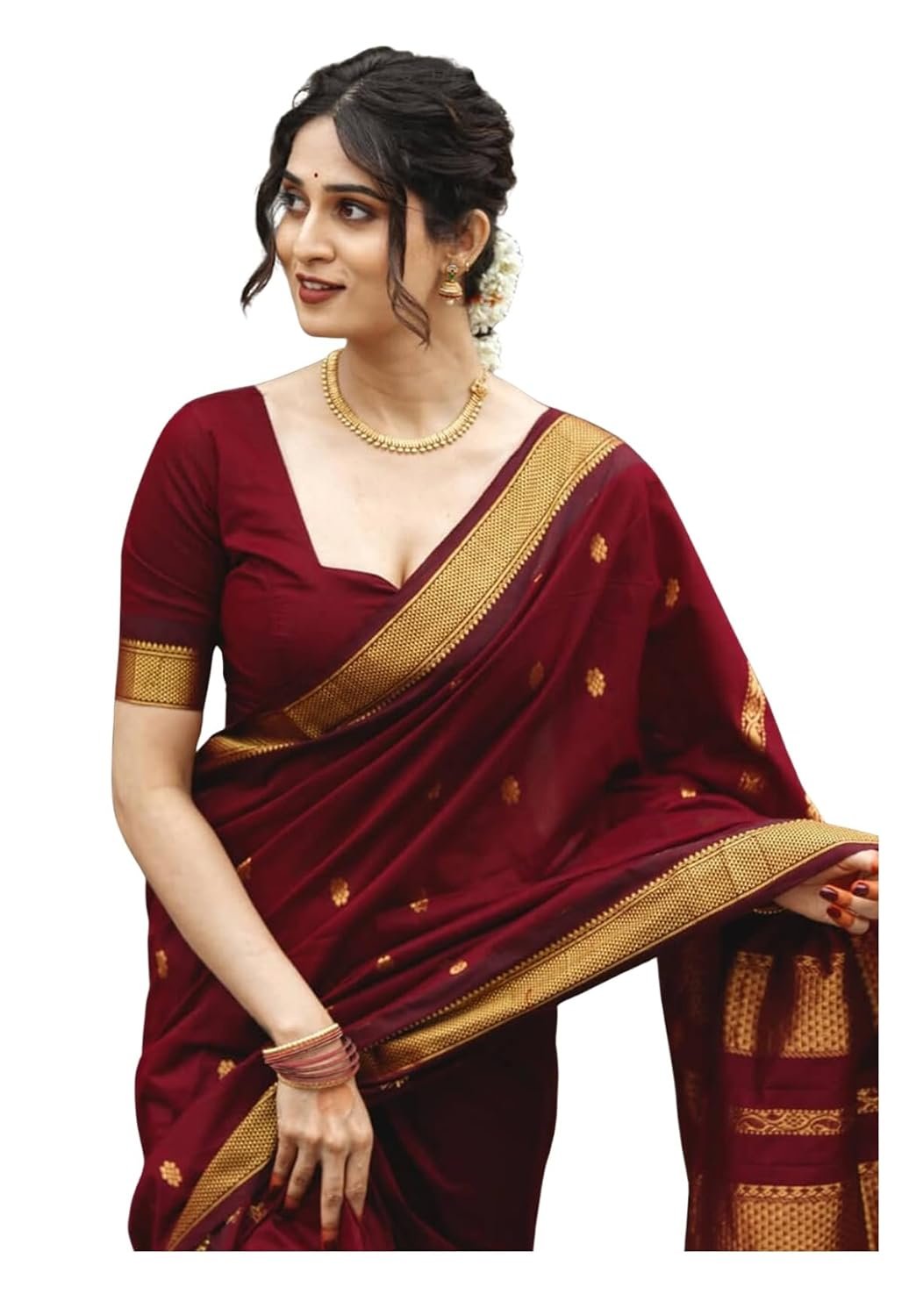 Women's South Indian Art Silk Saree With Blouse Piece For Traditional Sari (Maroon)