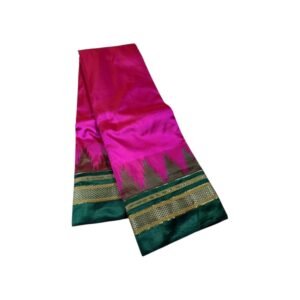 Pure Silk Gadwal Paithani Saree with Green Temple Border | Elegant Handloom Indian Sari | Vibrant Traditional Colour Combination | Luxurious Pure Silk Fabric (Rani Pink)