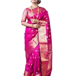 Women's Pure Kanjivaram Soft Silk Banarasi Original Jari Border Saree With fancy tassels Pichwai weaving And Blouses Piecs For Wedding
