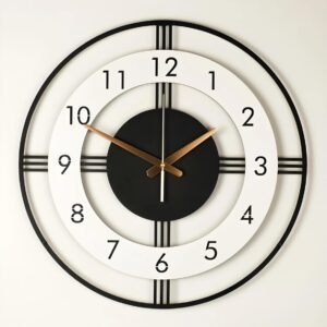 Arabs Morden Metal & Wooden Analog Wall Clock for Living Room Bedroom Office Kitchen Stylish Wall Clock for Home and Hall Designer Big Size Modern (Round White, 50 CM)
