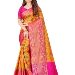 SWORNOF Women's kanjivaram banarasi silk saree for festival Wedding silk with rich pallu Design sarees for women with Unstitched blouse piece