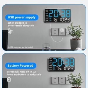 Digital Alarm Wall Clock Table Clock 9-Inch Large LED Display, Adjustable Brightness, 12/24 Hour, Date & Temperature Display, for Home, Office, Bedroom (Rectangular Multicolor Fonts)