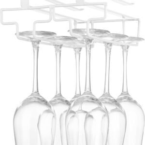 Eminence Lifestyle Wine Glass Holder Hanging, No Drilling Required, Storage Rack, No Screws Required, Adjustable Shelf Thickness, Kitchen, White, 2 Rows, Metal