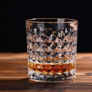VILON Italian Premium Old Fashioned Crystal Whiskey Glass Set 6, 320 ML, Transparent (CHEX Whiskey 300ML)