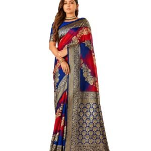 Women's Banarasi Silk Saree with Rich Zari Woven Border & Floral Jacquard Design | Traditional Wedding, Festive Saree with Unstitched Blouse Piece