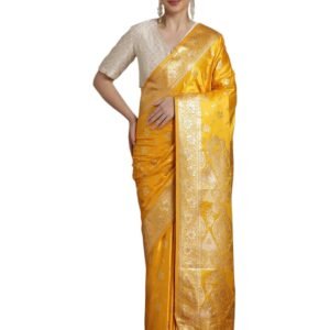 Sarha Women's Banarasi Silk Blend Saree With Unstiched Blouse | Traditional Jacquard Design with Zari Work