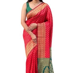 Women's Traditional Banarasi Silk Saree | Jacquard Woven Wedding & Party Saree with Contrast Border | 5 Meter Saree with 0.8 Meter Blouse Piece