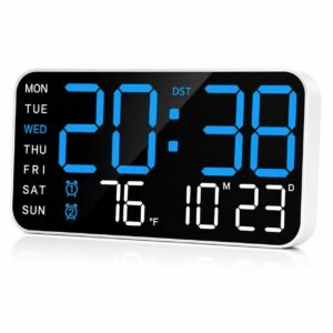 Zollyss Digital Wall Clock with LED Display | Time, Date, Day & Temperature | Dual Alarm | Auto Dimming & 5-Level Brightness | USB Powered with Memory Battery | Wall & Table Clock