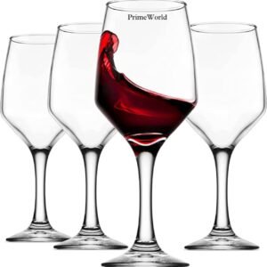 PrimeWorld Allegra European Style Crystal Clear 250 ml Red Wine and White Wine Glasses Set of 4 pcs, 100% Lead Free Glass, Unique Modern Design