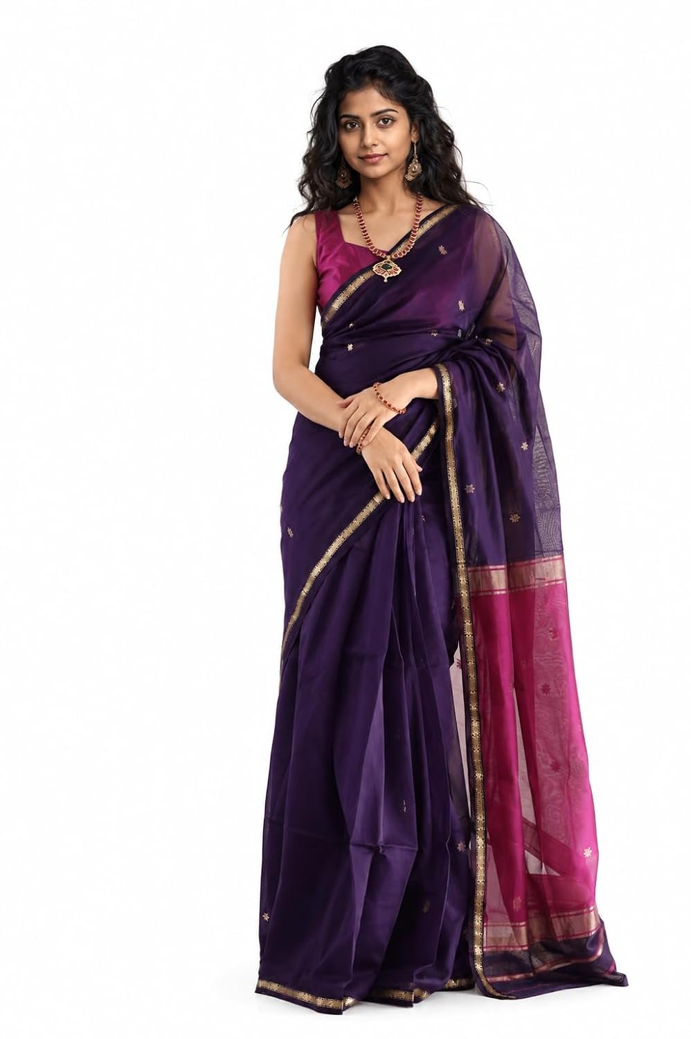 WOMENS Jacquard Banarasi Silk Solid Woven Rich Pallu Border And Floral Zari Party wedding Fashion Saree