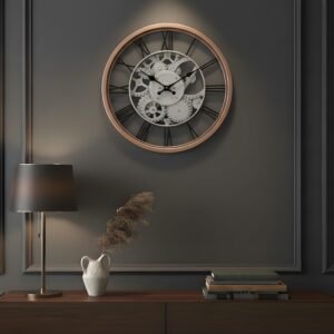 Amazon Basics Plastic Wall Clock with Chrome Finish, Skeleton Dial Design, Lightweight & Durable, 30.5 cm Diameter x 4.3 cm Width, Ideal for Indoor Decor – Rose Gold