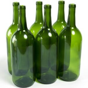 North Mountain Supply 1.5 Liter Glass Bordeaux Wine Bottle Flat-Bottomed Cork Finish - Case of 6 - Champagne Green
