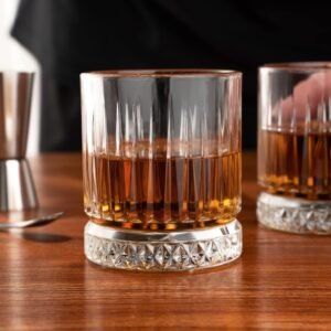 Italian Premium Crystal Whiskey Glasses Set of 6 pcs- 300 ml Bar Drinking Glass Set- Bourbon, Whisky, Scotch, Cocktails, Cognac, Liquor Vodka,- Old Fashioned Cocktail Tumblers