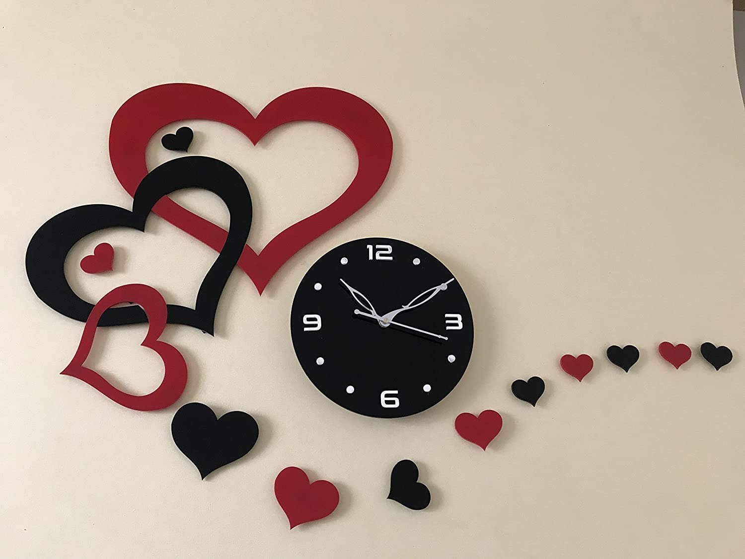 Wall Clocks Heart Design for Living Room, Bedroom Wall, Home and Office wall Clock diwal ghadiyar ghadi Watch Alarm Clock Office Clock Couple Watch (Pack of 1)