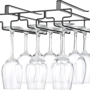 Eminence Lifestyle Wine glass holder hanging, no drilling required, storage, no screws required, adjustable shelf thickness, kitchen, Black