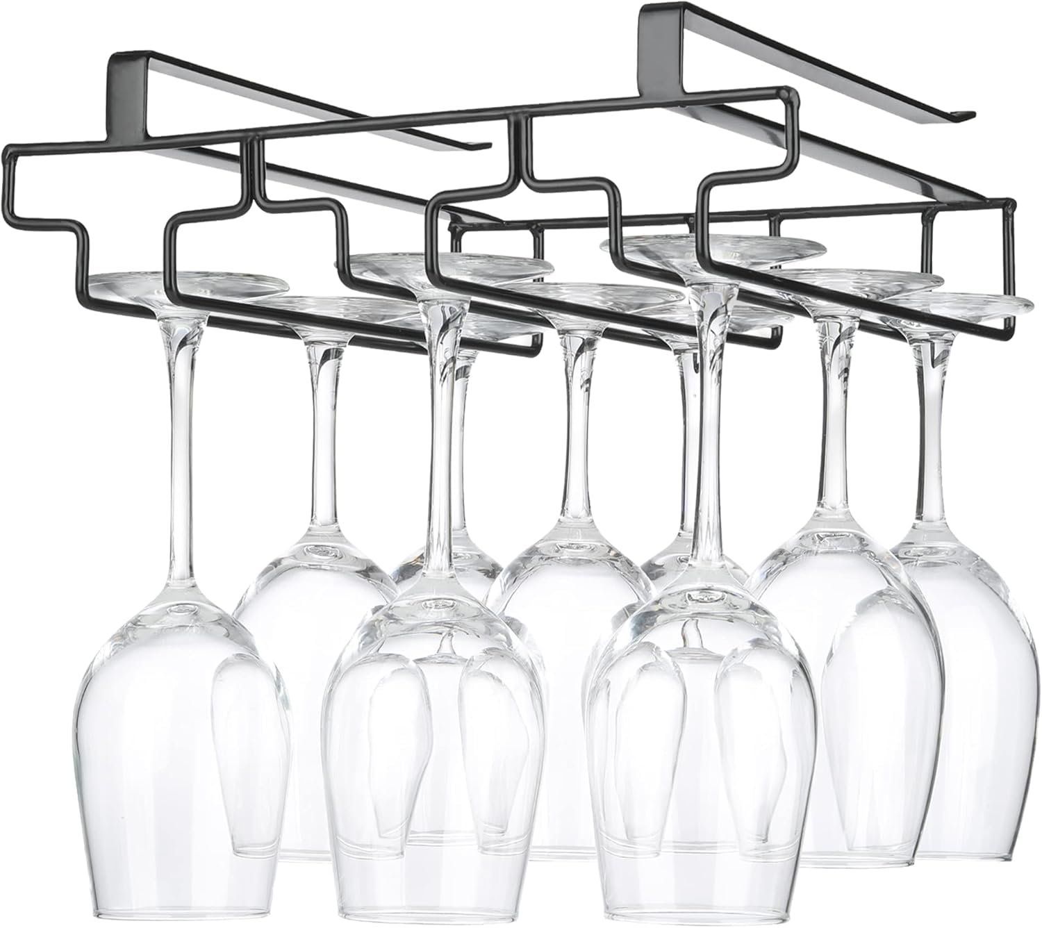 Eminence Lifestyle Wine glass holder hanging, no drilling required, storage, no screws required, adjustable shelf thickness, kitchen, Black