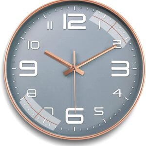 TEKCOOL Wall Clock 12" Silent Quartz Decorative Latest Wall Clock Non-Ticking Classic Clock Battery Operated Round Easy To Read For Room/Home/Kitchen/Bedroom/Office/School - Analog, Plastic Grey Gold'
