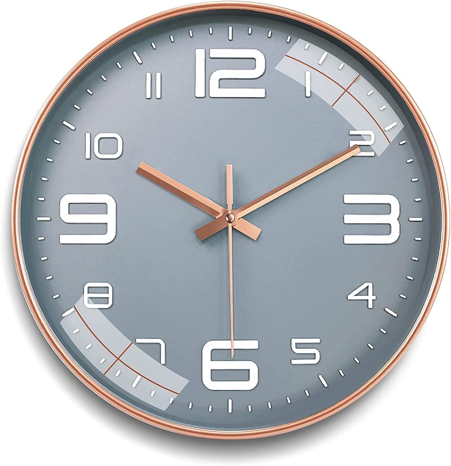 TEKCOOL Wall Clock 12" Silent Quartz Decorative Latest Wall Clock Non-Ticking Classic Clock Battery Operated Round Easy To Read For Room/Home/Kitchen/Bedroom/Office/School - Analog, Plastic Grey Gold'