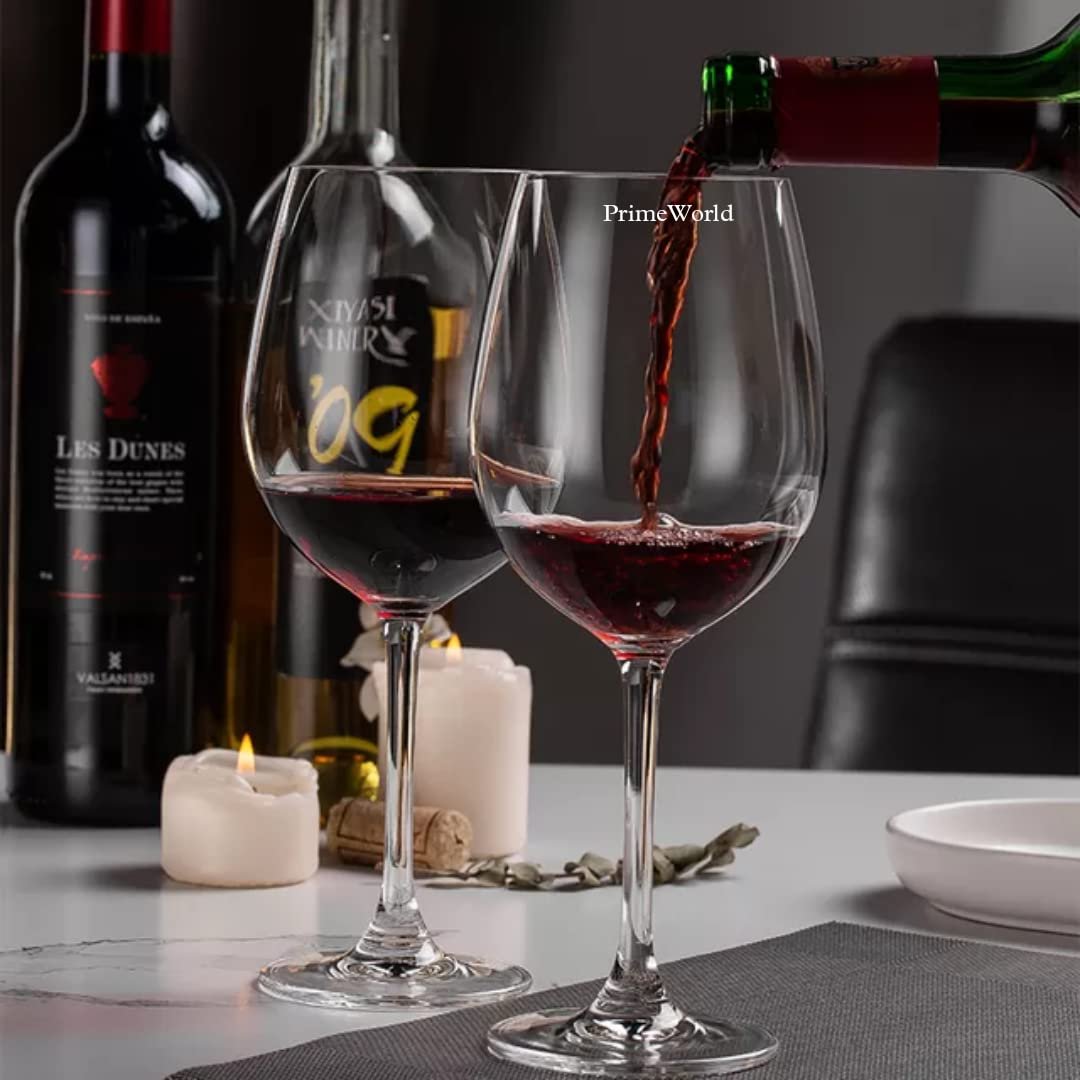 PrimeWorld Enoteca European Style Crystal Clear 350 ml Red Wine and White Wine Glasses Set of 4 pcs, 100% Lead Free Glass, Unique Modern Design'