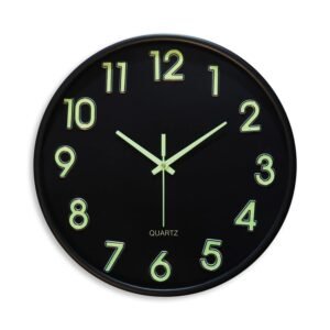 Amazon Brand- Solimo 12-Inch Analog Wall Clock – Luminous Night Glow-in-the-Dark Design, Radium Dial, Silent Non-Ticking Sweep