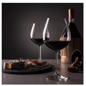 E-Ezra Red Wine Glasses - Set of 2 Wide Rim, Crystal Balloon Cabernet, Tall stemmed Oversize Holds Whole Bottle (Clear, 425 ml)