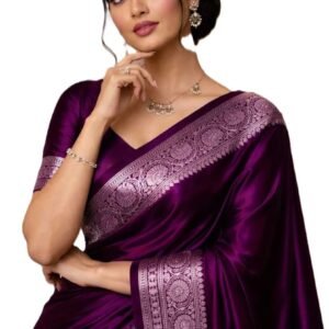 NEW COLLECTION Banarasi Satin Blend Silk Saree Silver Zari Pure Soft Kanjivaram Silk Plain Original Banarasi Satin Saree Silver Zari WovenMysore Silk Party Wedding Gift Sari with Blouse Piece