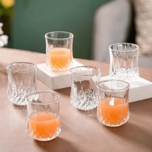Nestasia Juice Glasses Set of 6 (200ml) - Crystal Thick Walled Drinking Water Glasses, Transparent Glasses Tumblers for Cold Drinks, Mocktails & Daily Use
