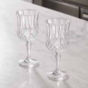 Premium Cut Design Wine Glass Set of 2, 160ml Transparent Stemmed Drinking Glasses for Wine, Cocktails, Mocktails, Parties and Dining