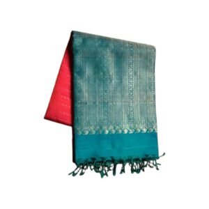 Handloom Kanchipuram Soft Silk Saree | Elegant Handloom Dual Tone Sari | Vibrant Traditional Colour Combination | Luxurious Pure Silk Fabric (Pink & Orange)