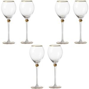 Crystal Clear Bordeaux Wine Stemware, Red Wine Glasses Set for Anniversary, Wedding, House, Party (Bordeaux Wine Glass Gold Rim (Pack of 6))
