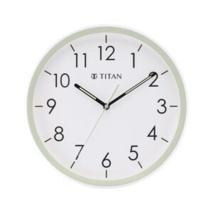 Titan Contemporary Green Wall Clock with Lume-Filled Hands for Night Visibility, White Dial, Silent Sweep, Model W0055PA01 | 32.5 cm x 32.5 cm x 5.0 cm