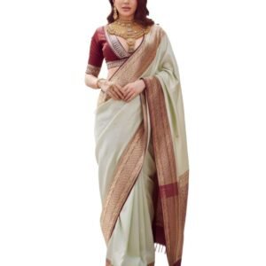 KIVERA Soft Silk Saree for Women with Rich Zari Woven Border & Pallu | Traditional Banarasi Style Silk Saree | Elegant Ethnic Wear with Unstitched Blouse Piece