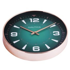 Nautica Luxury Finish Modern Wall Clock with Silent Non-Ticking Quartz Sweep Movement – 1pc|12 Inch|Decorative Clock for Home, Office, Bedroom, Kitchen & Living Room (Abs)(Glossy Rim-Teal/Rosegold)