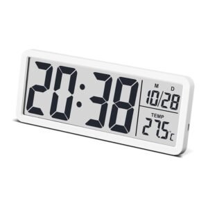JoFomp LCD Digital Wall Clocks Battery Operated, 8.5" Modern Wall Clocks for Living Room Decor, Simple Digital Wall Clock with Temperature/Date/Time - 12/24H, Small Desk Clock for Bedroom Office