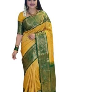 Yellow Green Banarasi Silk Saree for Women | Designer Zari Woven Traditional Saree | Elegant Ethnic Indian Saree with Rich Pallu & Border