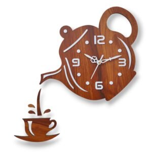 Designer Wooden Wall Clock | Unique Teapot Shape Wall Clock for Home, Kitchen, Living Room & Office | Decorative Modern Acrylic Wall Clock (Wooden)