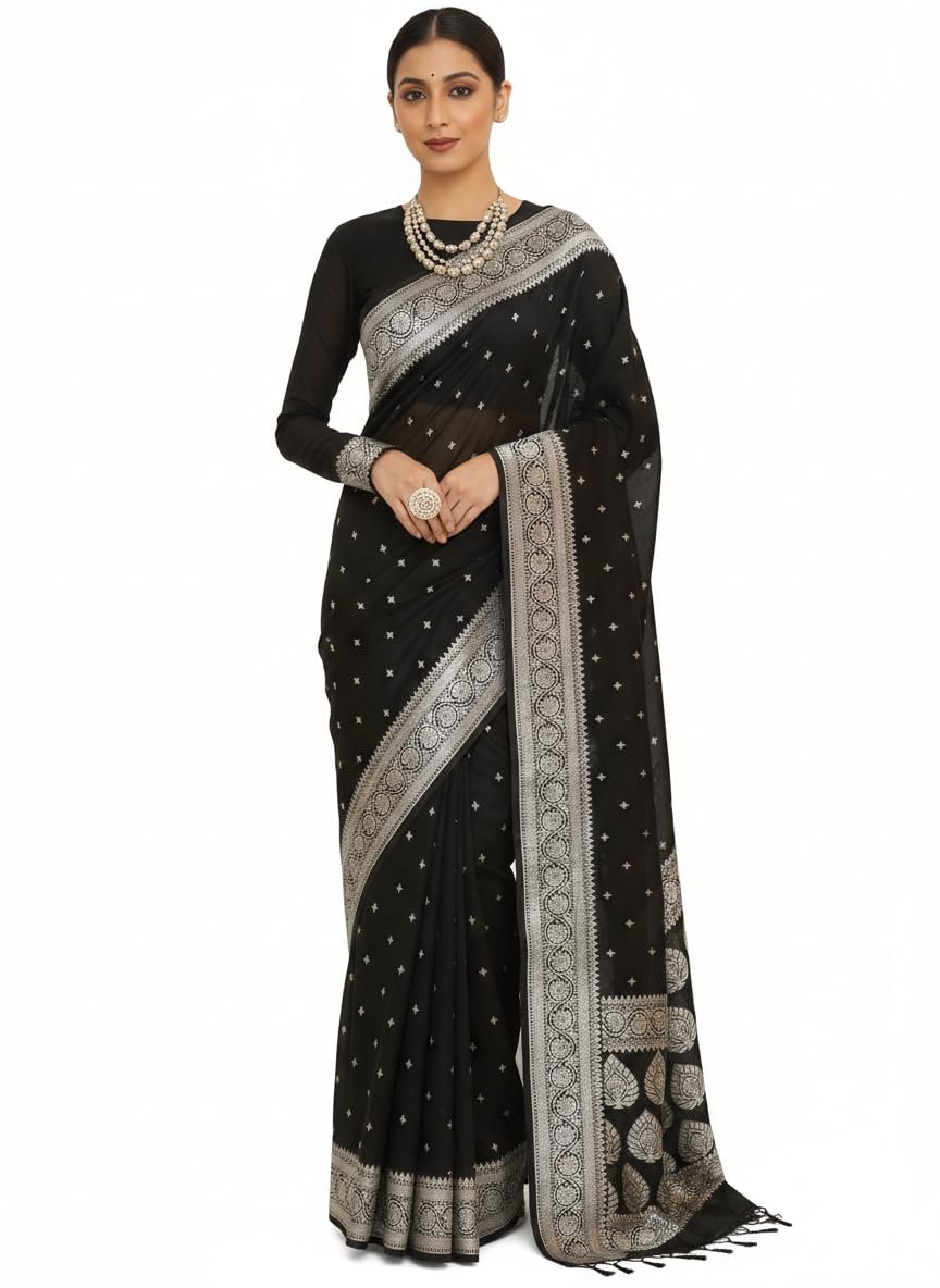 KIVERA Banarasi Silk Blend Saree for Women with Unstitched Blouse Piece | Traditional Zari Woven Party Saree | Wedding Festival Ethnic Indian Saree