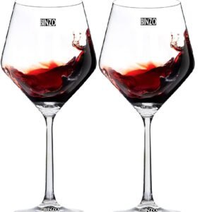 BINZO Glass Crystal Red White Wine Glasses, 450 ml Burgundy Glass, Premium Glasses for Wine, Rimless Ultra Thin Glasses, Set of (2)