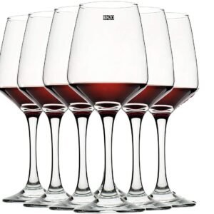 BINZO Glass Wine Glasses, Set of 6, 360 ml, Perfect for Red Wines & White Wines, Premium Glassware.