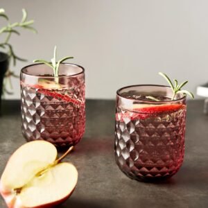 India Circus by Krsnaa Mehta Merlot Embossed Low Ball Tumbler Transparent Glasses for Drinking Cocktail, Juice, Water | Perfect for Gifting Set of 2 (240ml Each)