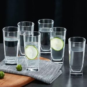 Italian Premium Juice and Water Glass Set of 6 Transparent, 300ml, Drinking Water Glasses Stylish and Crystal Square Highball Glasses for Water Juice and Cocktails