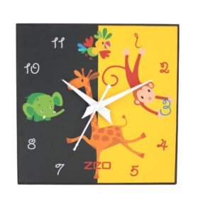 ZEO Analog Wooden Wall Clock, Black & Yellow