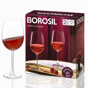 Borosil 370ml x 2pc Opera Wine Glass Set | Wine Glasses for Red & White Wine, Cocktails & Mocktails | Elegant Glassware for Home, Parties & Gifting